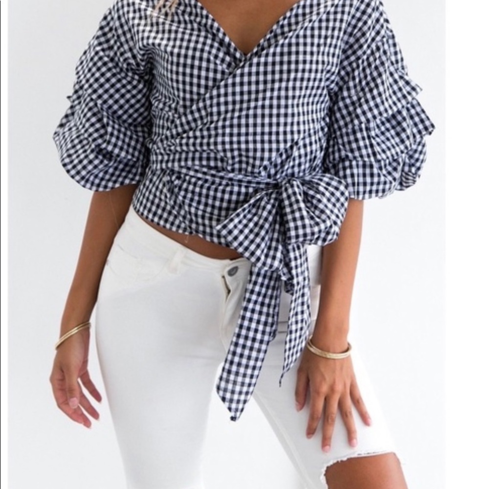 Lioness Esmeralda gingham wrap top